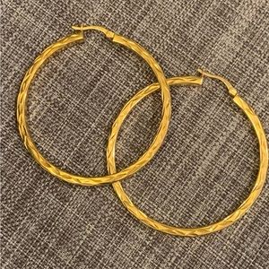 18K yellow gold over sterling silver diamond cut hoop earrings. 2 1/8x 1/8. New